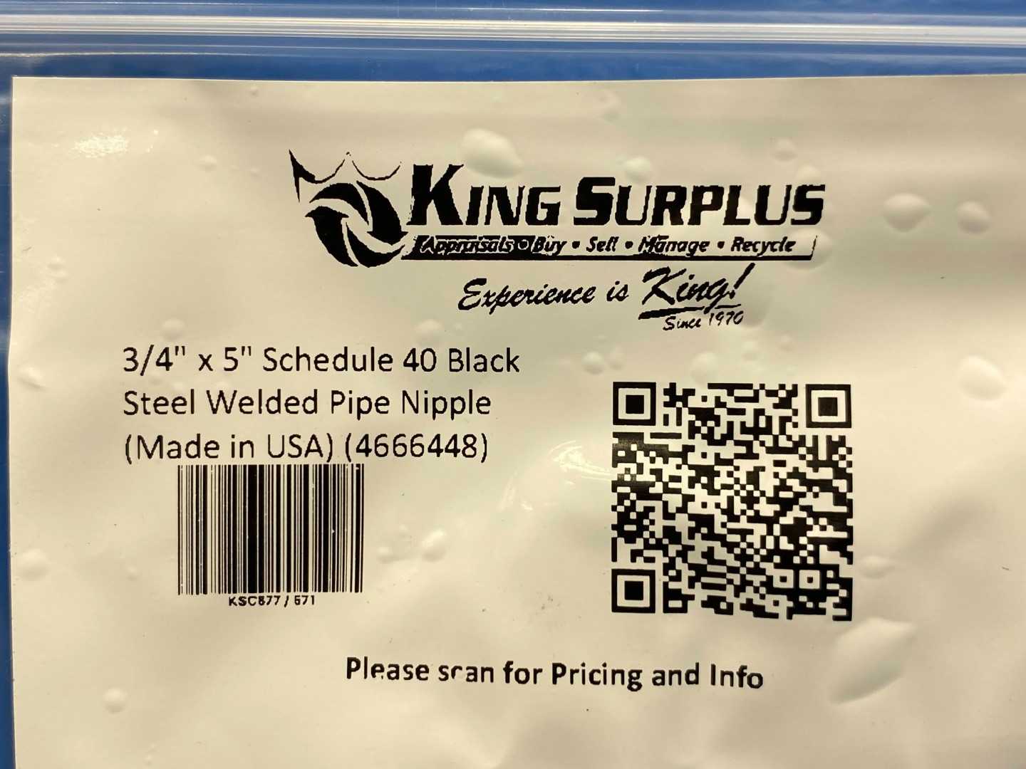 3/4" x 5" Schedule 40 Black Steel Welded Pipe Nipple (Made in USA) (4666448)