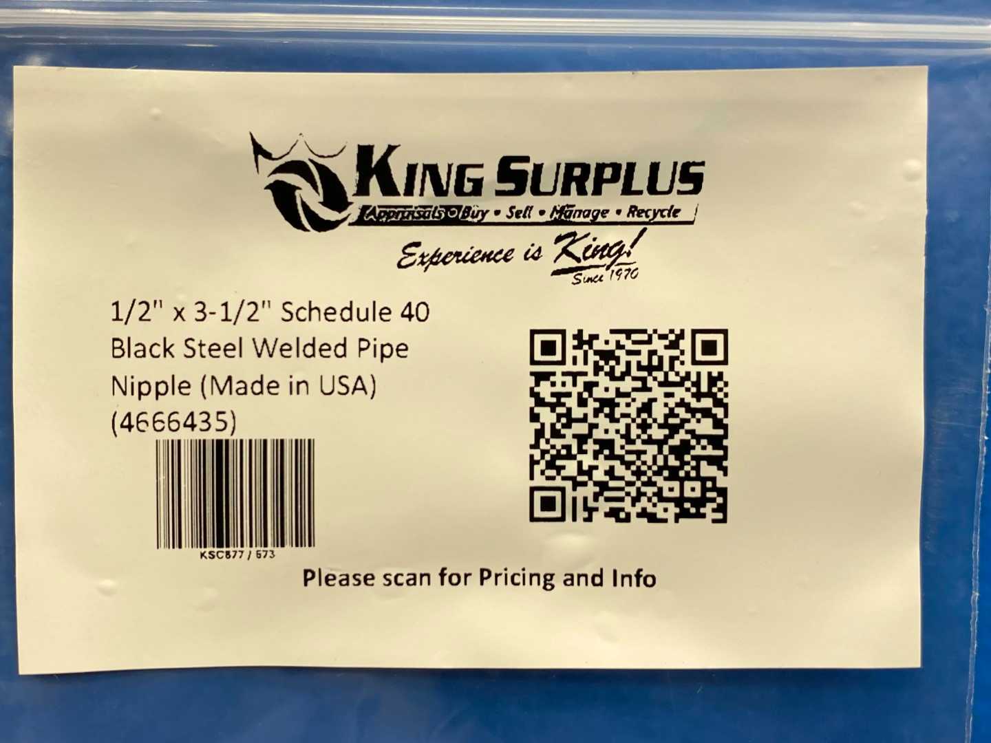 1/2" x 3-1/2" Schedule 40 Black Steel Welded Pipe Nipple (Made in USA) (4666435)