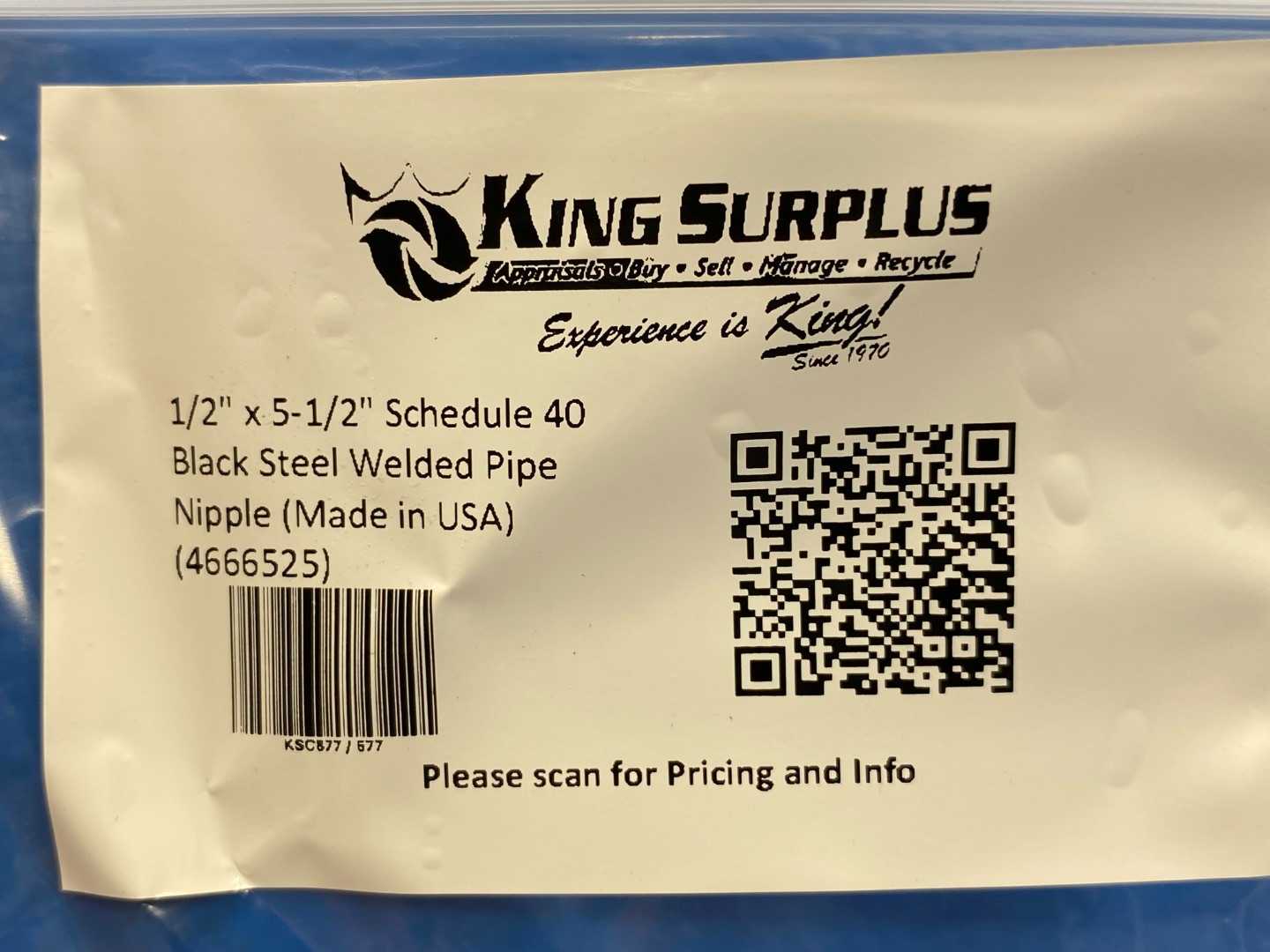 1/2" x 5-1/2" Schedule 40 Black Steel Welded Pipe Nipple (Made in USA) (4666525)