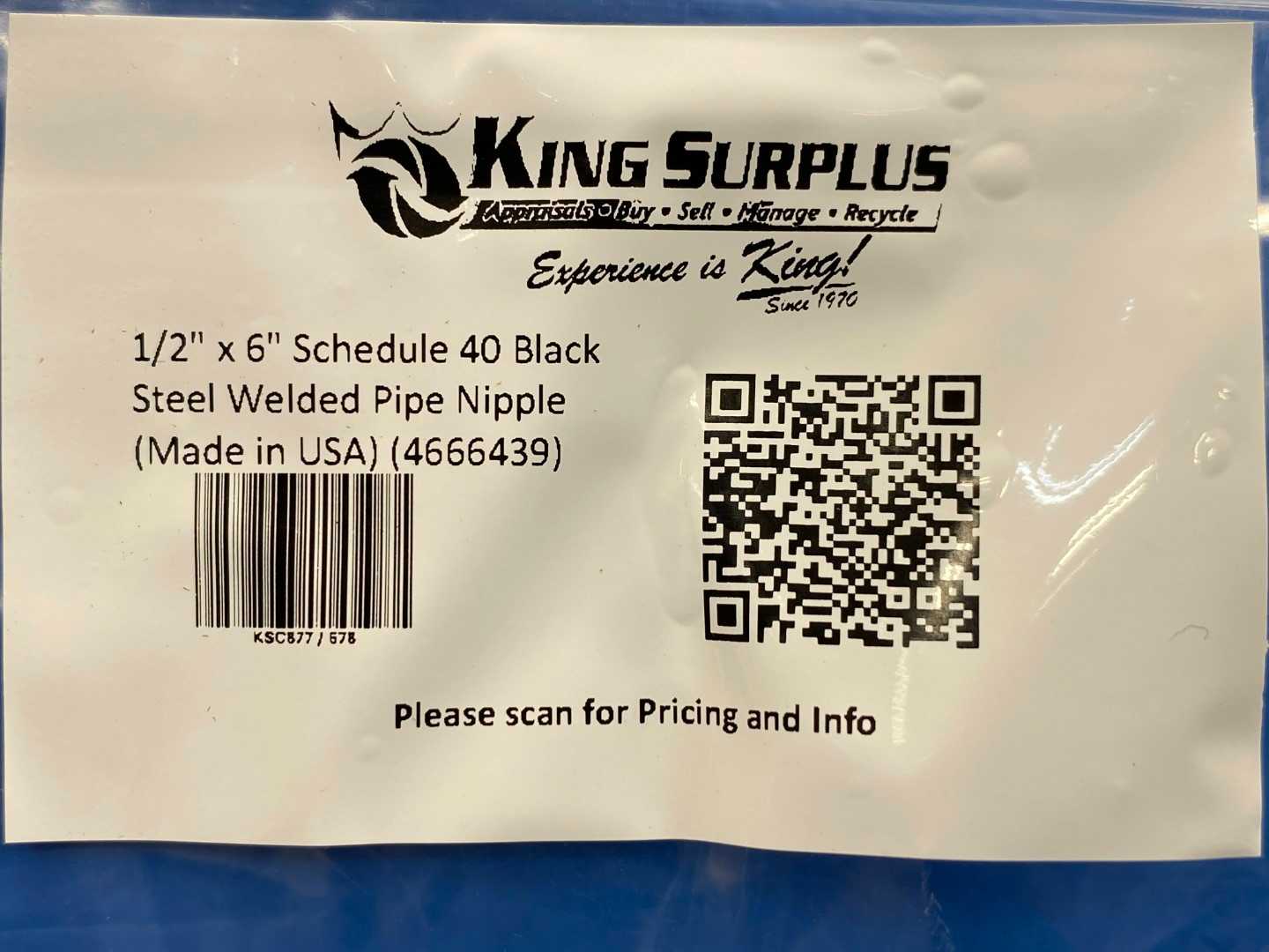 1/2" x 6" Schedule 40 Black Steel Welded Pipe Nipple (Made in USA) (4666439)