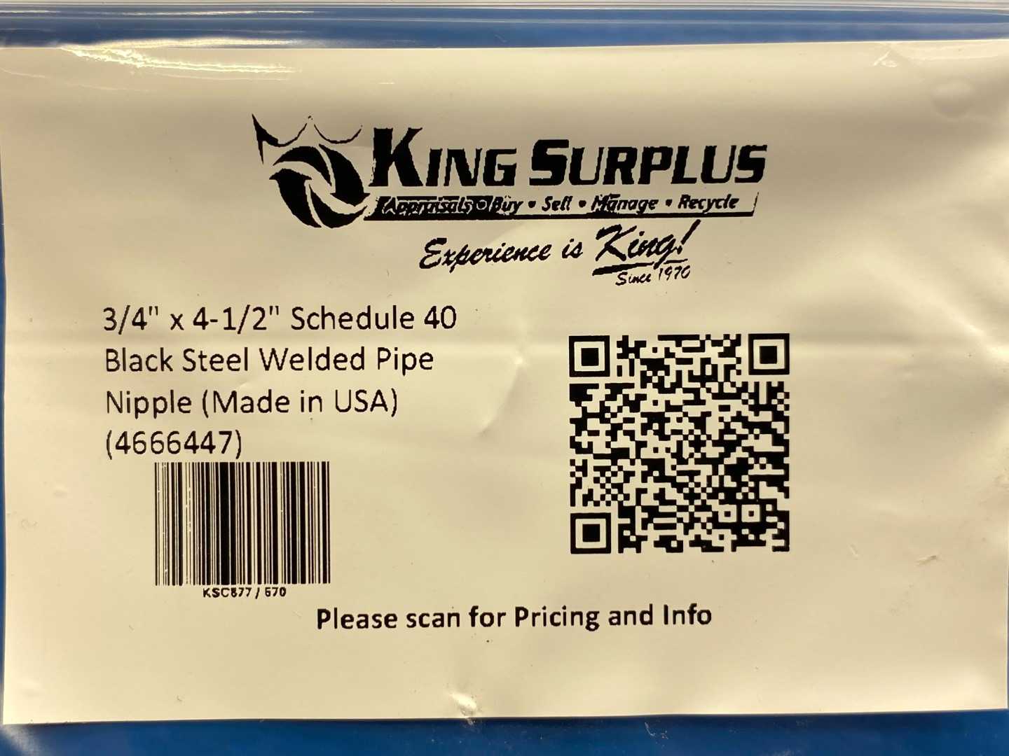 3/4" x 4-1/2" Schedule 40 Black Steel Welded Pipe Nipple (Made in USA) (4666447)