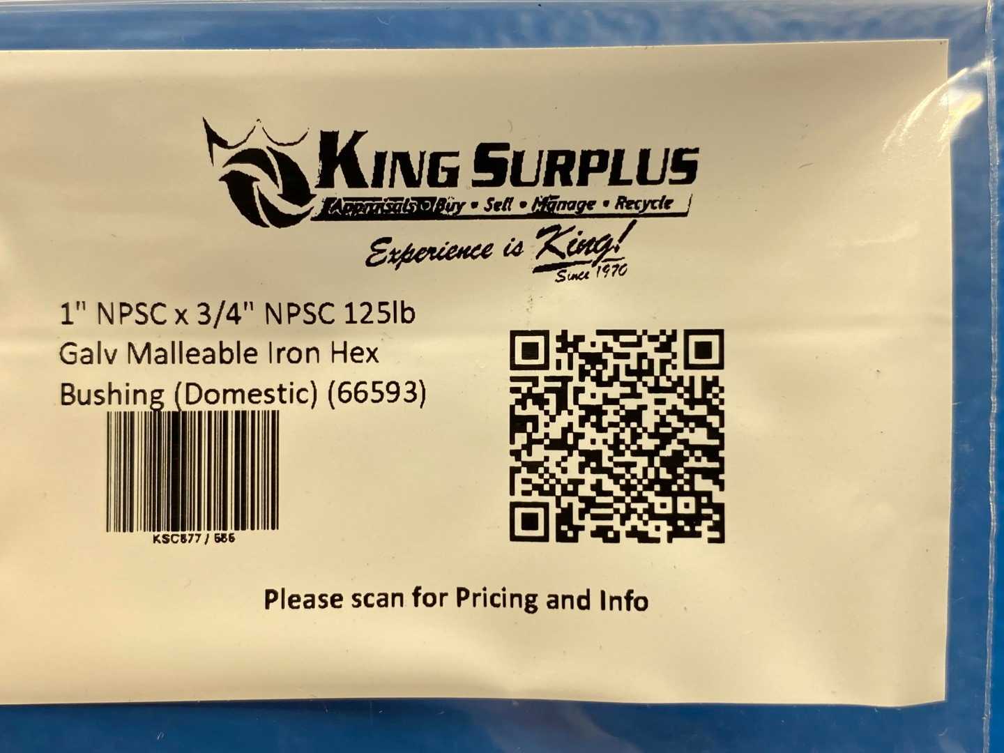 1" NPSC x 3/4" NPSC 125lb Galv Malleable Iron Hex Bushing (Domestic) (66593)