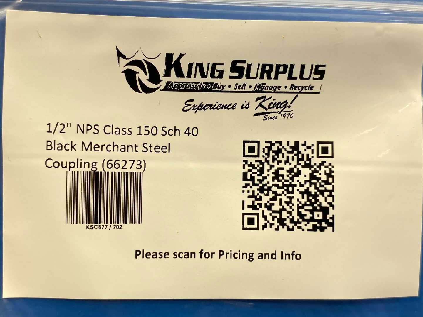 1/2" NPS Class 150 Sch 40 Black Merchant Steel Coupling (66273)