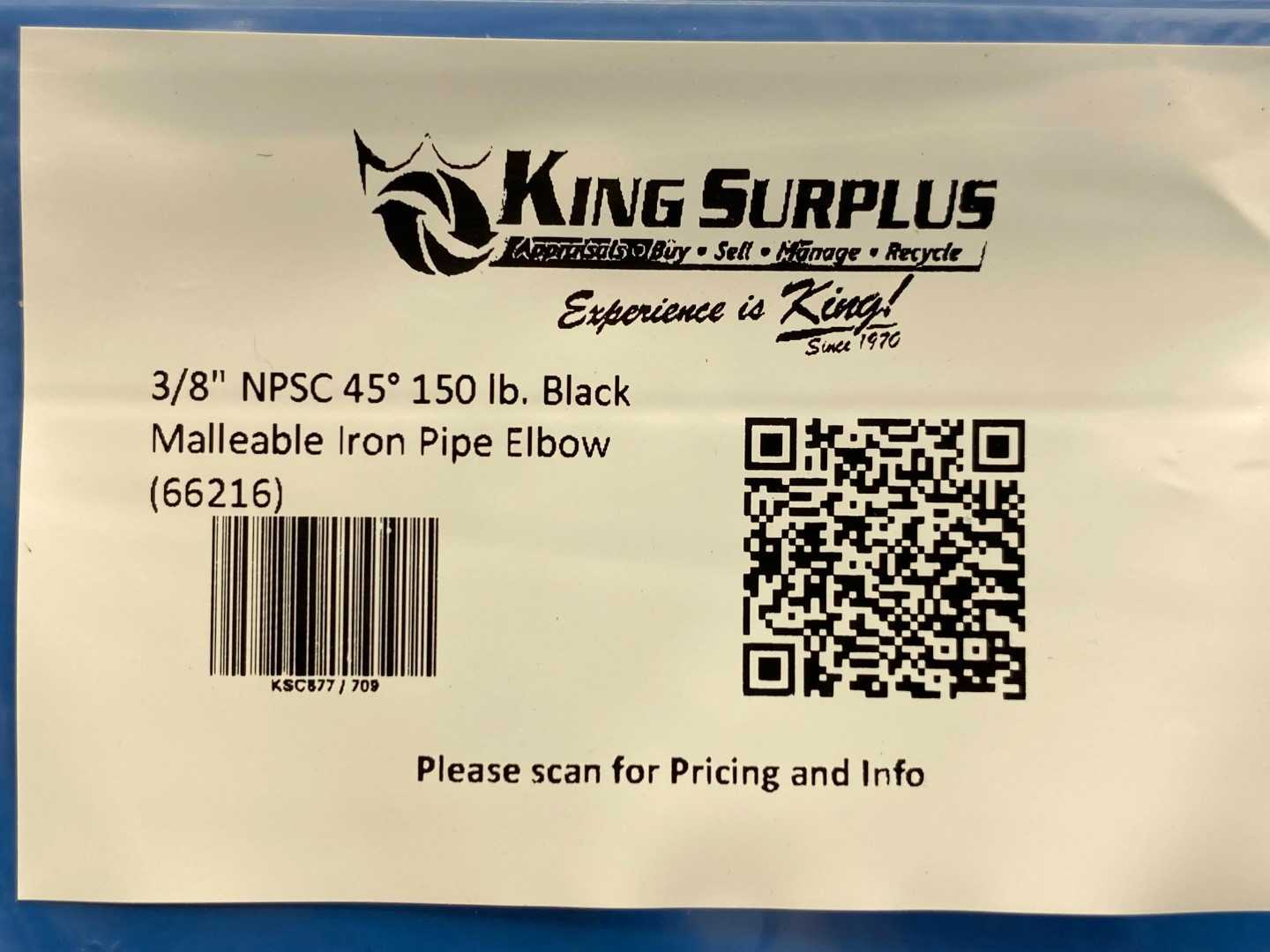 3/8" NPSC 45° 150 lb. Black Malleable Iron Pipe Elbow (66216)