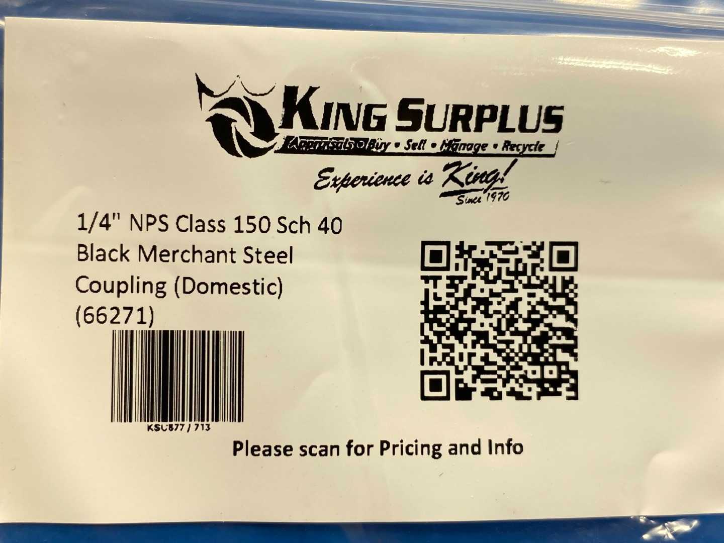 1/4" NPS Class 150 Sch 40 Black Merchant Steel Coupling (Domestic) (66271)