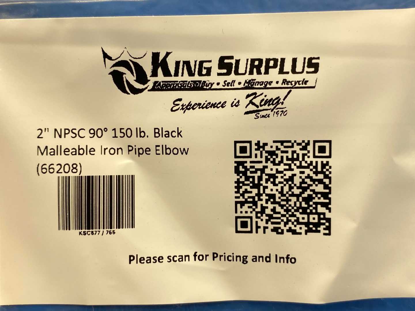 2" NPSC 90° 150 lb. Black Malleable Iron Pipe Elbow (66208)