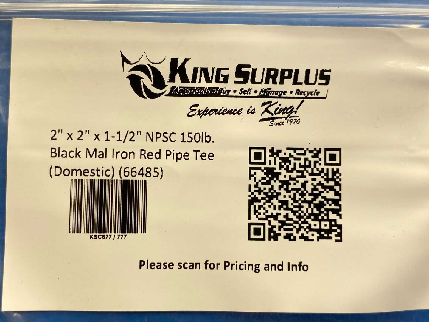 2" x 2" x 1-1/2" NPSC 150lb. Black Mal Iron Red Pipe Tee (Domestic) (66485)