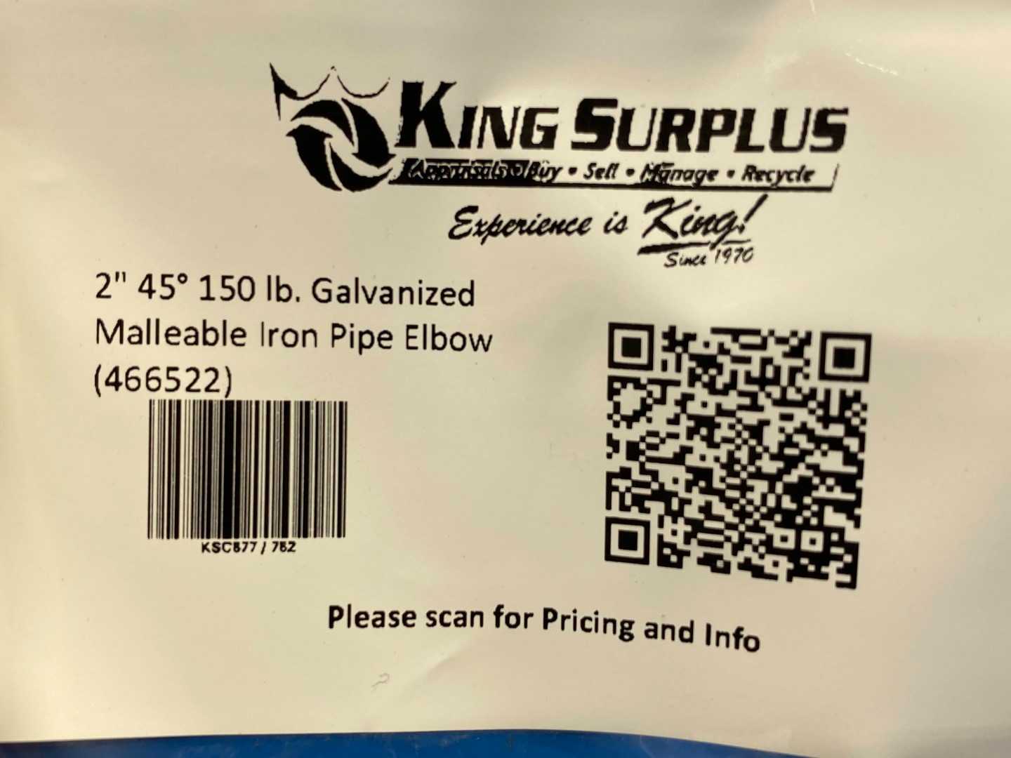 2" 45° 150 lb. Galvanized Malleable Iron Pipe Elbow (466522)