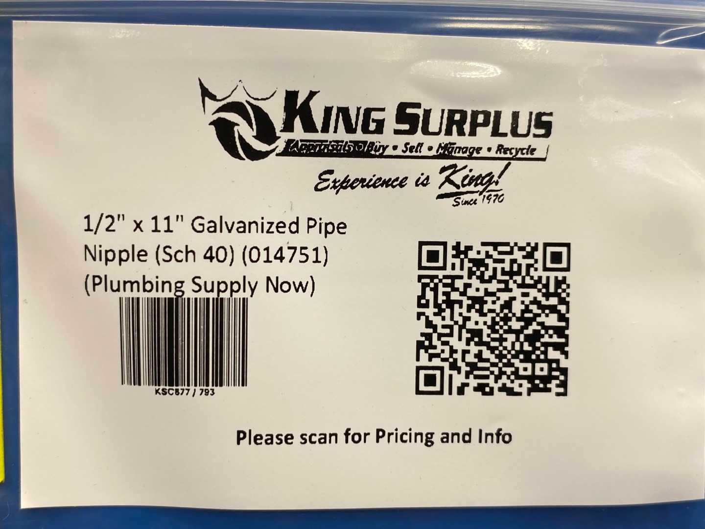 1/2" x 11" Galvanized Pipe Nipple (Sch 40) (014751) (Plumbing Supply Now)