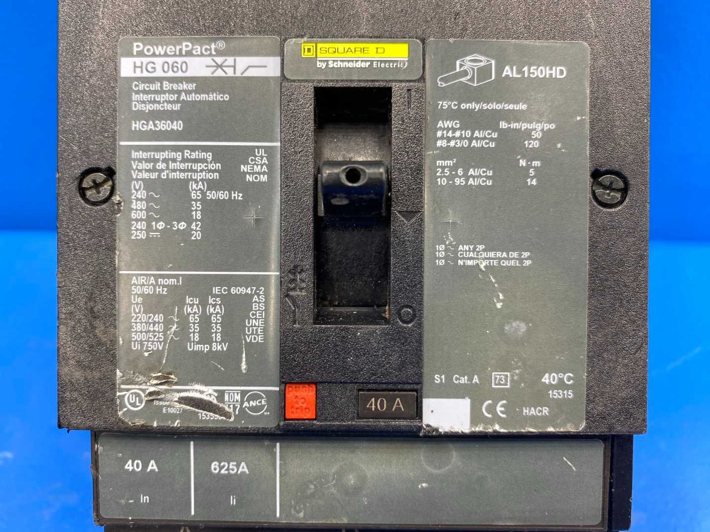 Square D Powerpact Circuit Breaker HG 060 HGA36040