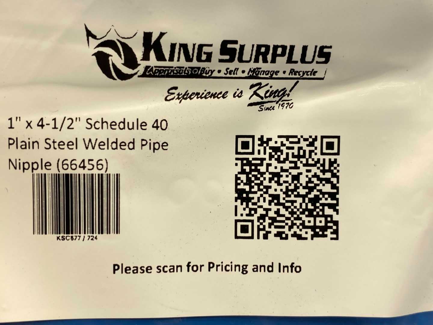 1" x 4-1/2" Schedule 40 Plain Steel Welded Pipe Nipple (66456)