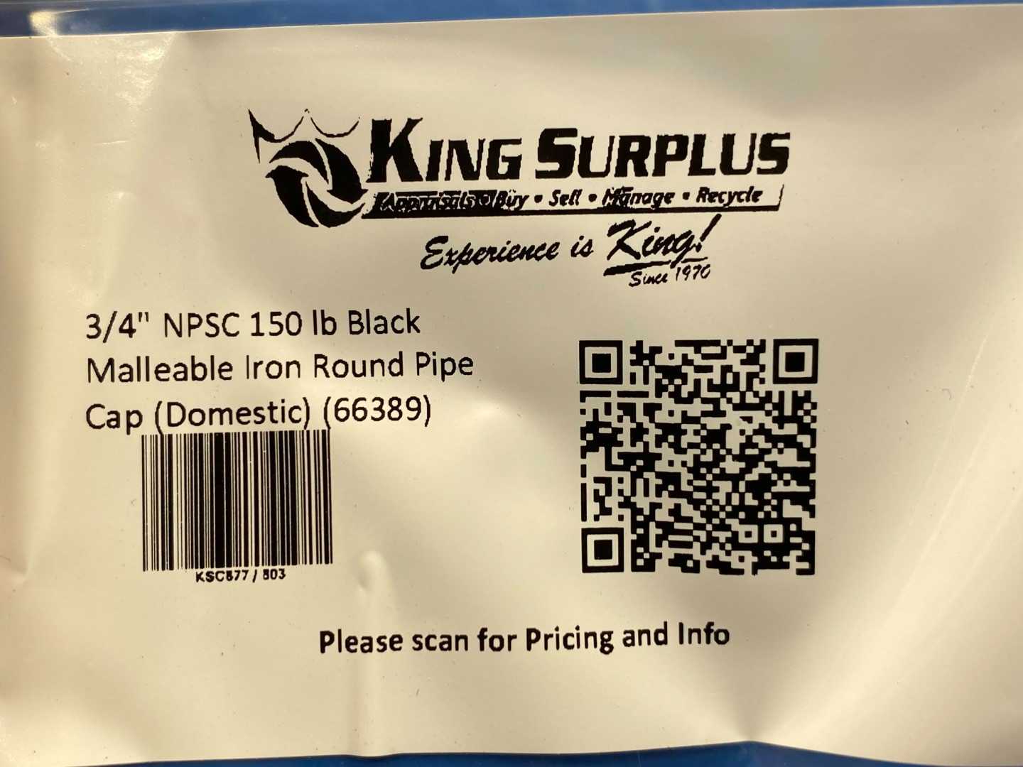 3/4" NPSC 150 lb Black Malleable Iron Round Pipe Cap (Domestic) (66389)