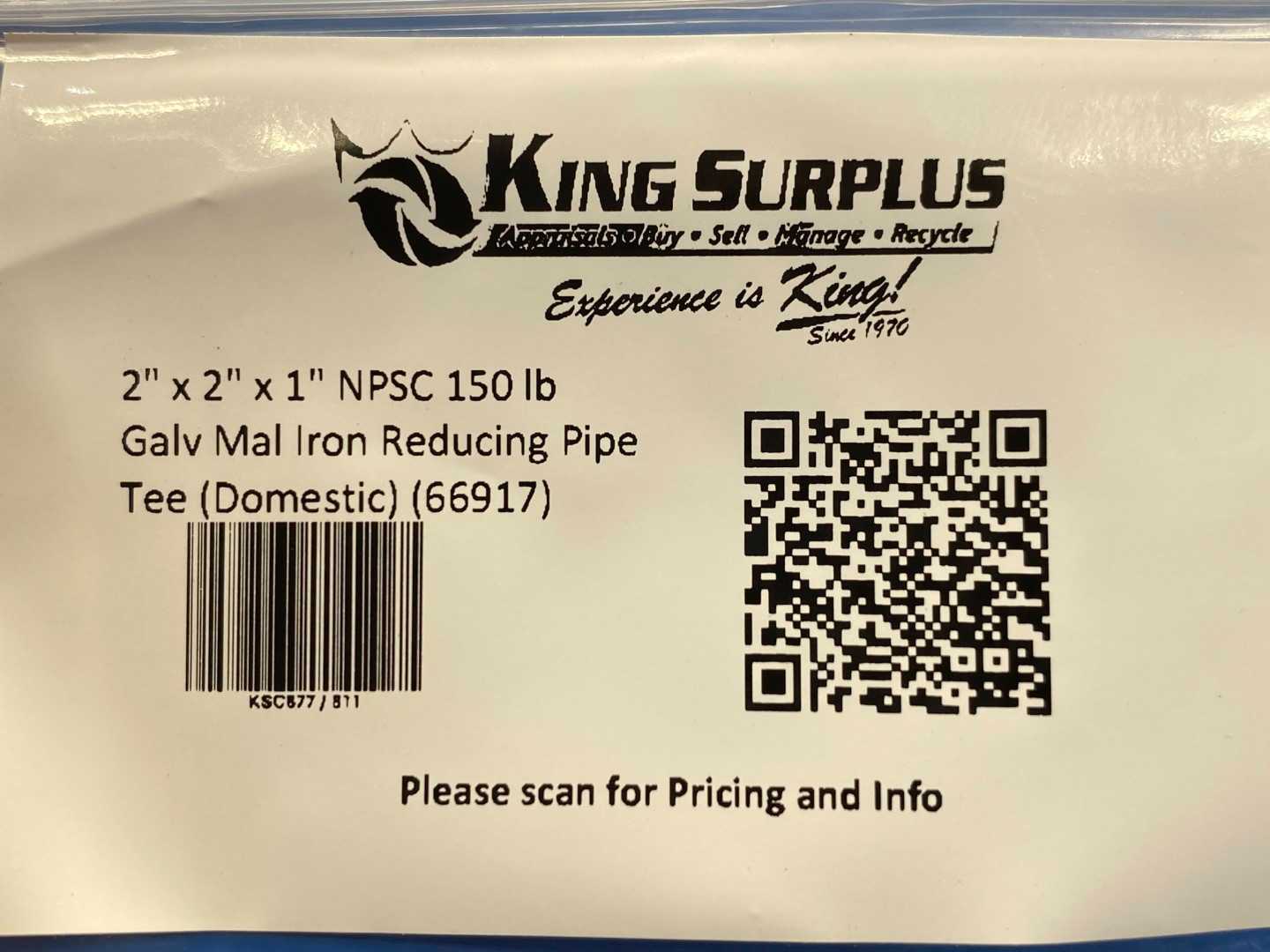 2" x 2" x 1" NPSC 150 lb Galv Mal Iron Reducing Pipe Tee (Domestic) (66917)