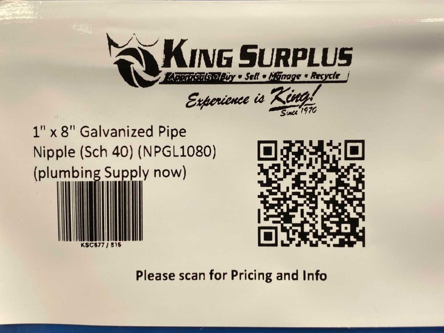 1" x 8" Galvanized Pipe Nipple (Sch 40) (NPGL1080) (plumbing Supply now)