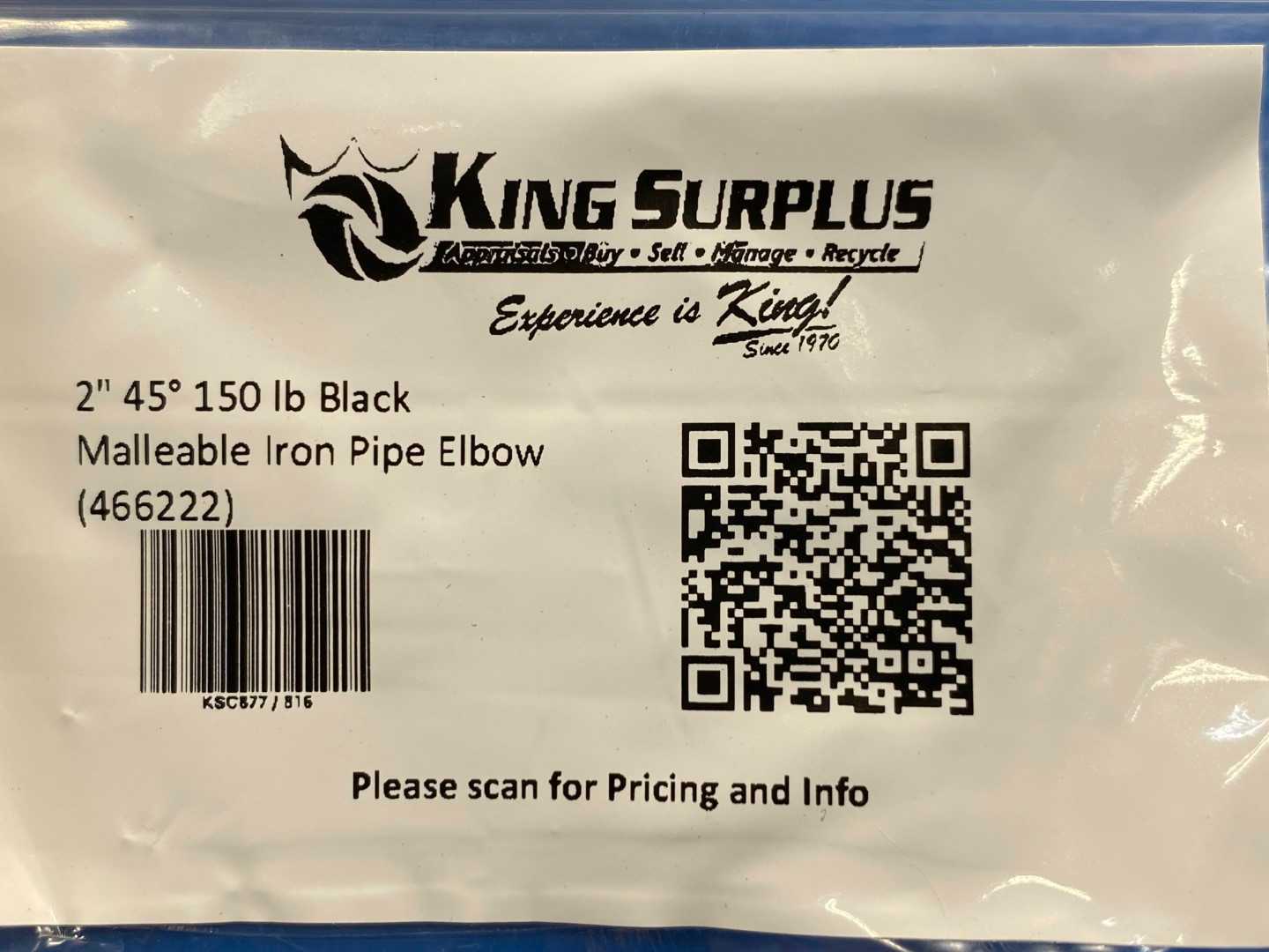 2" 45° 150 lb Black Malleable Iron Pipe Elbow (466222)