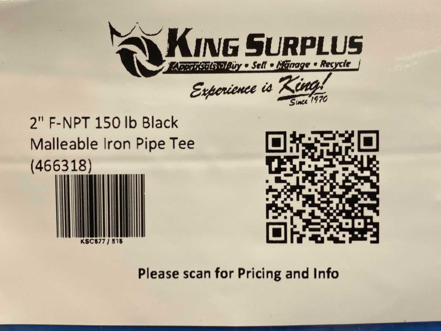 2" F-NPT 150 lb Black Malleable Iron Pipe Tee (466318)