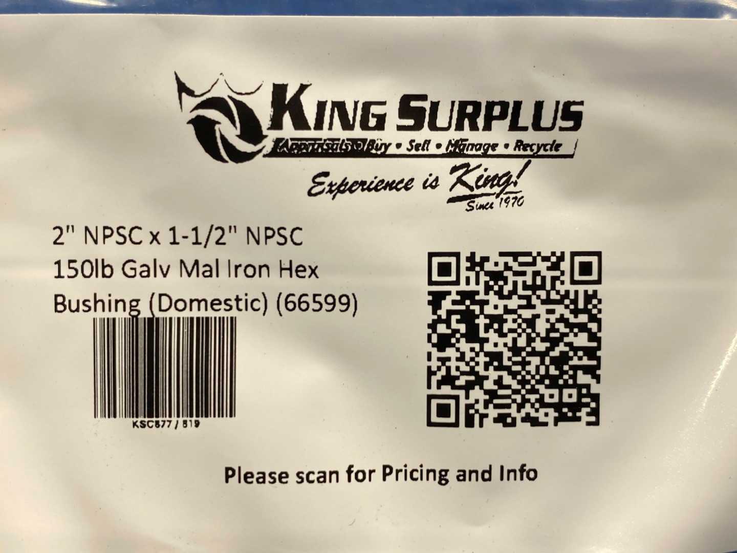 2" NPSC x 1-1/2" NPSC 150lb Galv Mal Iron Hex Bushing (Domestic) (66599)