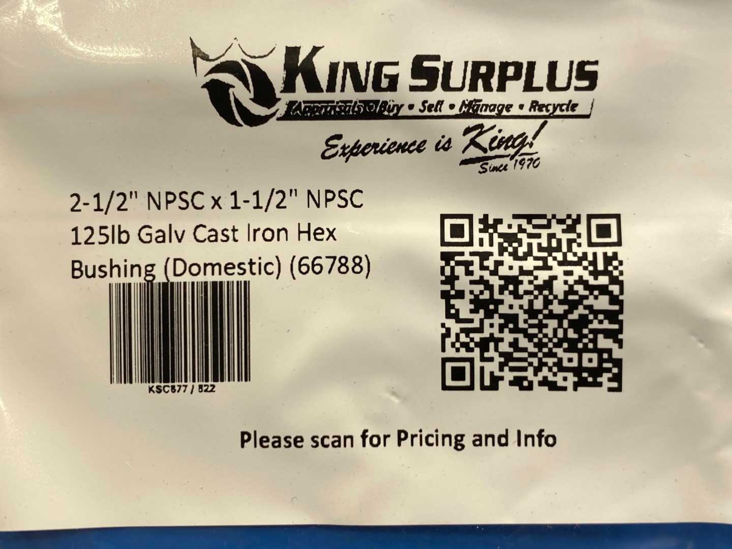 2-1/2" NPSC x 1-1/2" NPSC 125lb Galv Cast Iron Hex Bushing (Domestic) (66788)