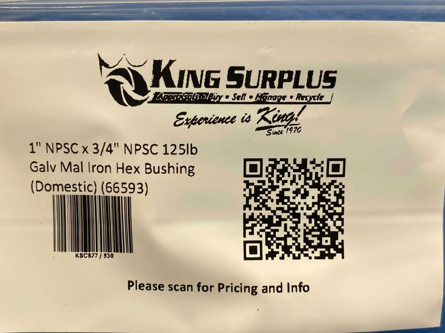 1" NPSC x 3/4" NPSC 125lb Galv Mal Iron Hex Bushing (Domestic) (66593)