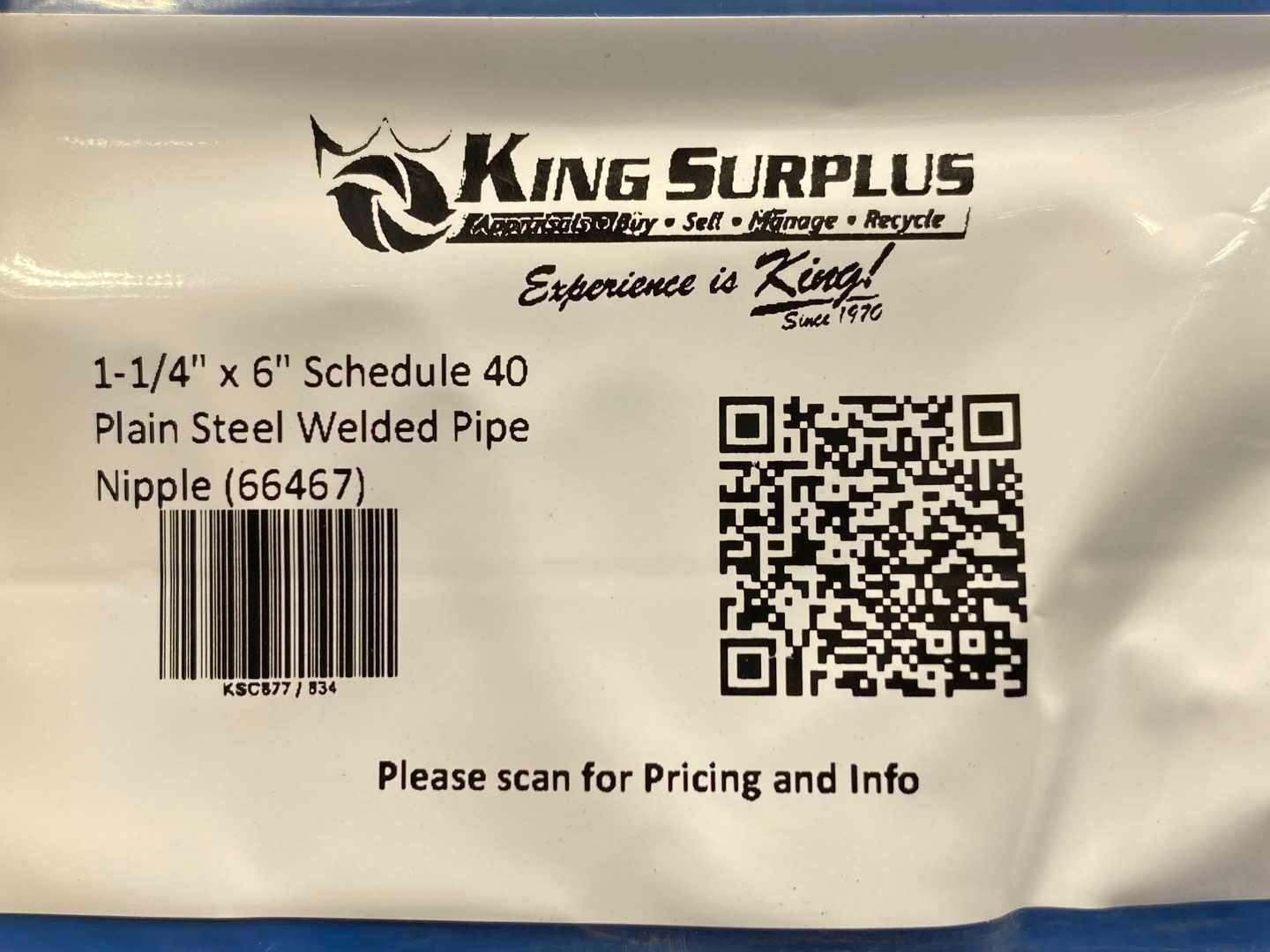 1-1/4" x 6" Schedule 40 Plain Steel Welded Pipe Nipple (66467)