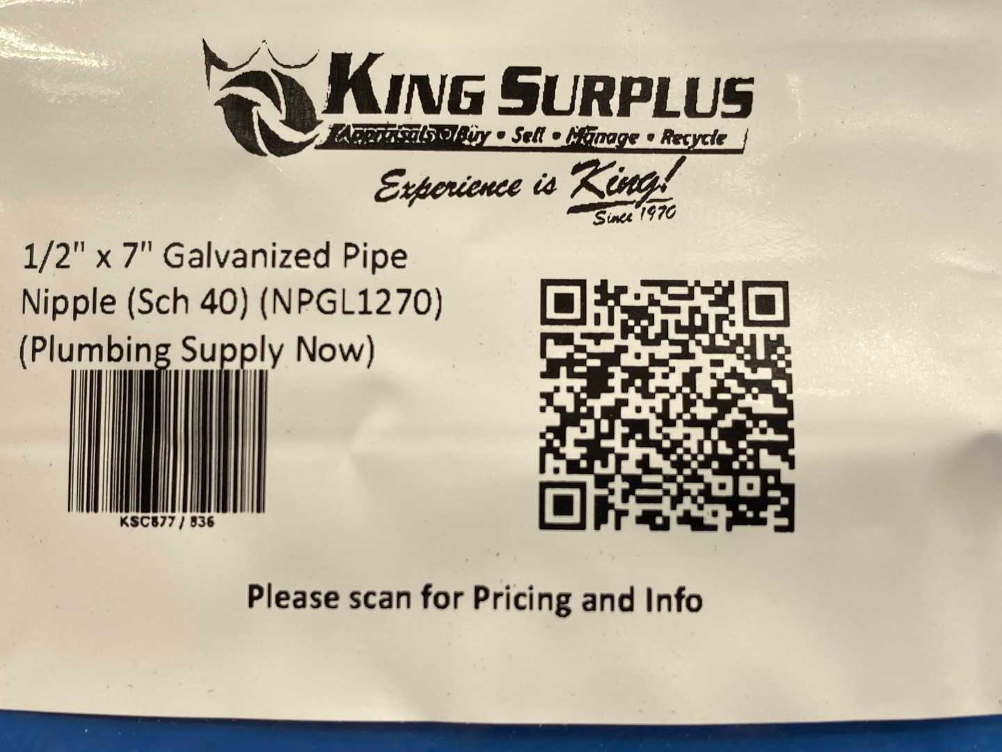 1/2" x 7" Galvanized Pipe Nipple (Sch 40) (NPGL1270) (Plumbing Supply Now)