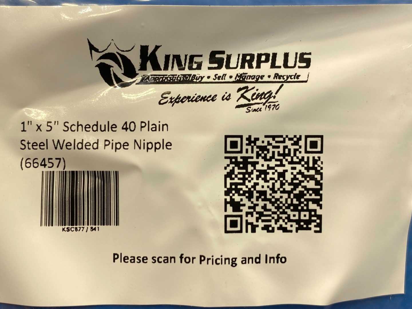 1" x 5" Schedule 40 Plain Steel Welded Pipe Nipple (66457)