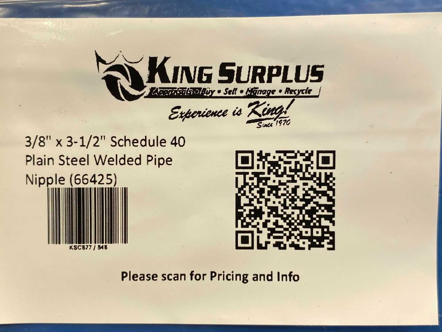 3/8" x 3-1/2" Schedule 40 Plain Steel Welded Pipe Nipple (66425)