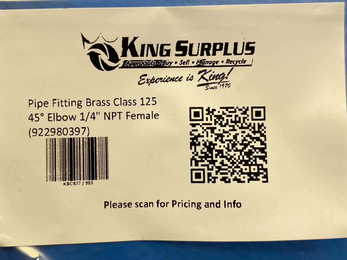 Pipe Fitting Brass Class 125 45° Elbow 1/4" NPT Female (922980397)