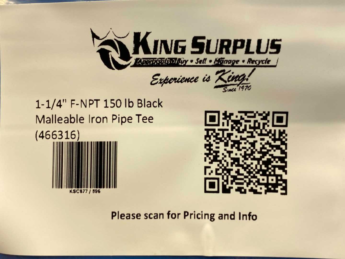 1-1/4" F-NPT 150 lb Black Malleable Iron Pipe Tee (466316)