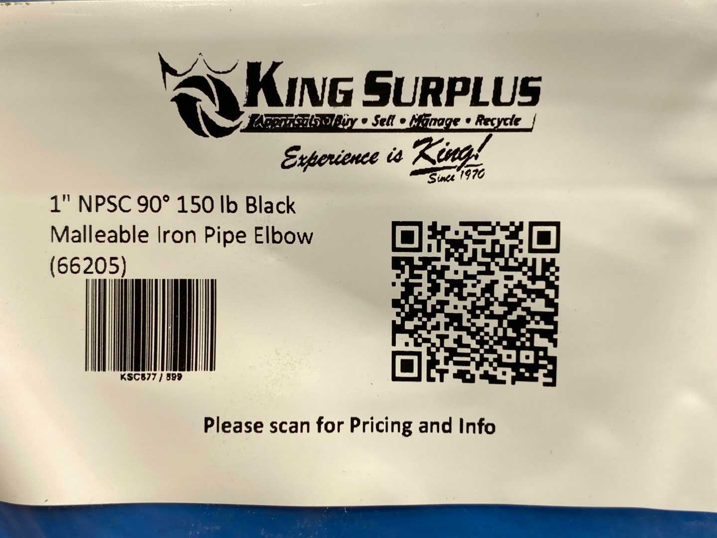 1" NPSC 90° 150 lb Black Malleable Iron Pipe Elbow (66205)