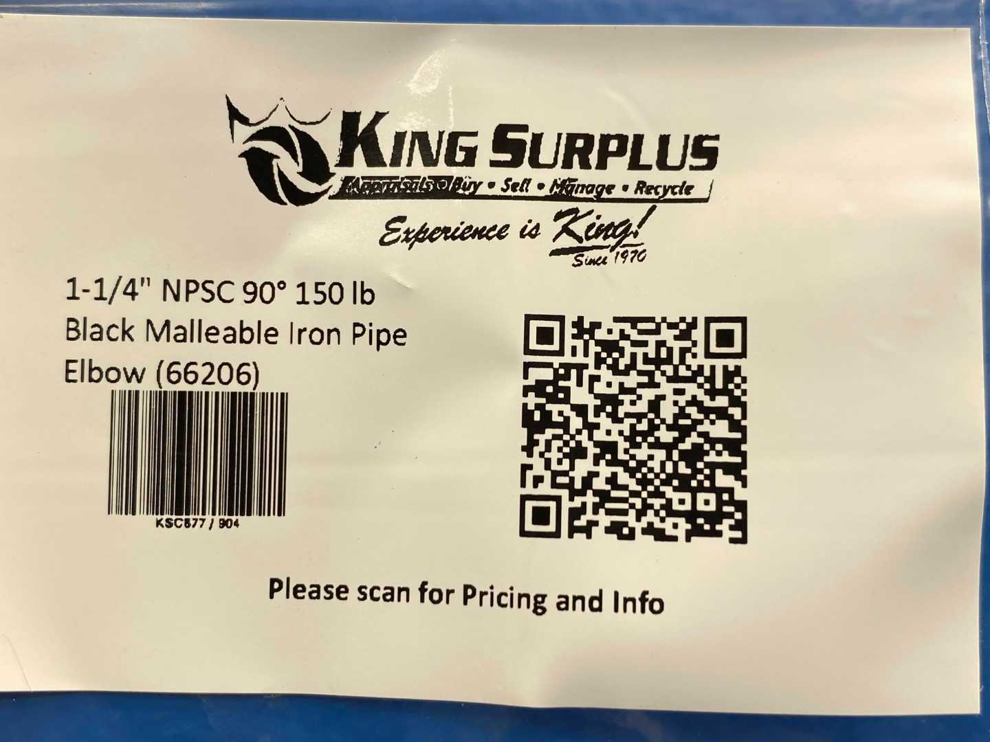 1-1/4" NPSC 90° 150 lb Black Malleable Iron Pipe Elbow (66206)