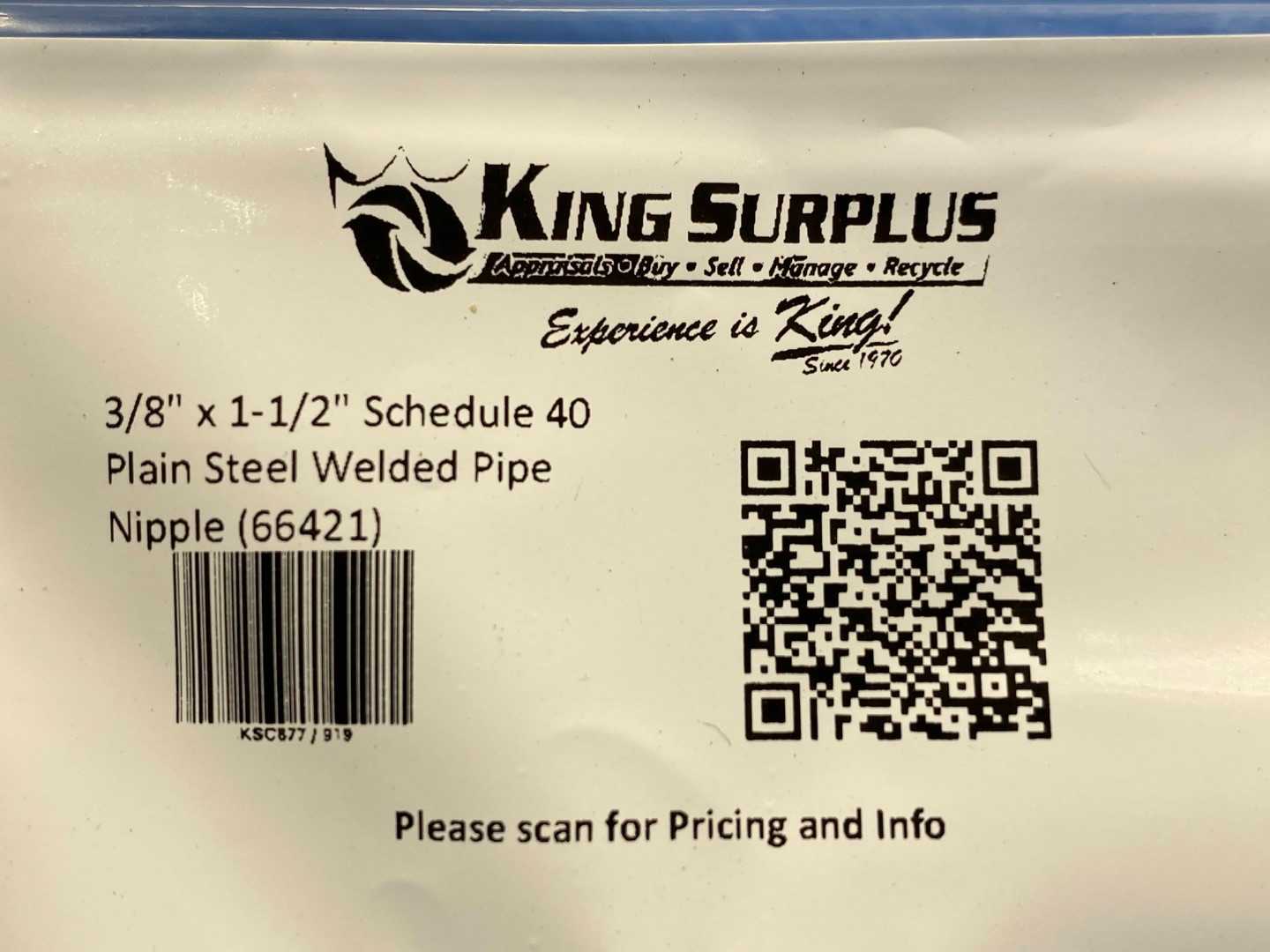 3/8" x 1-1/2" Schedule 40 Plain Steel Welded Pipe Nipple (66421)