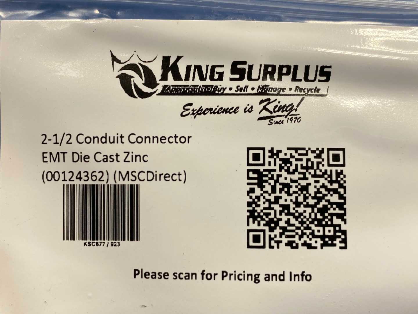 2-1/2 Conduit Connector EMT Die Cast Zinc (00124362) (MSCDirect)