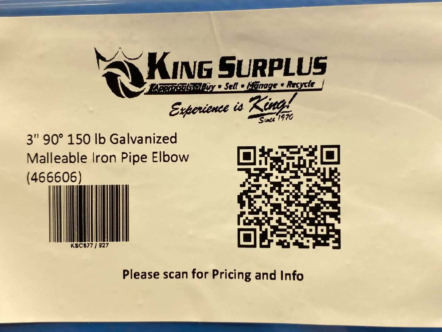 3" 90° 150 lb Galvanized Malleable Iron Pipe Elbow (466606)