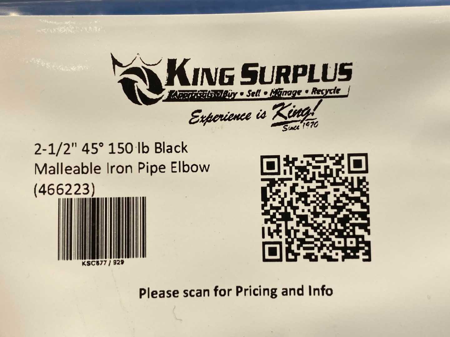 2-1/2" 45° 150 lb Black Malleable Iron Pipe Elbow (466223)