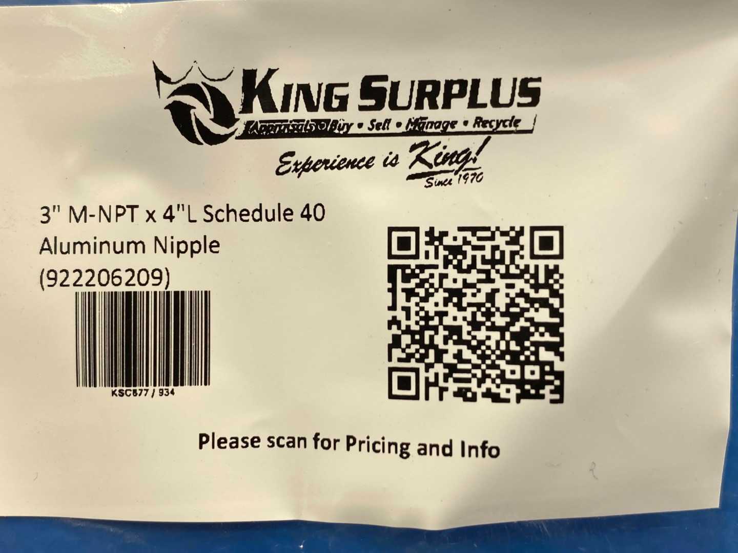 3" M-NPT x 4"L Schedule 40 Aluminum Nipple (922206209)