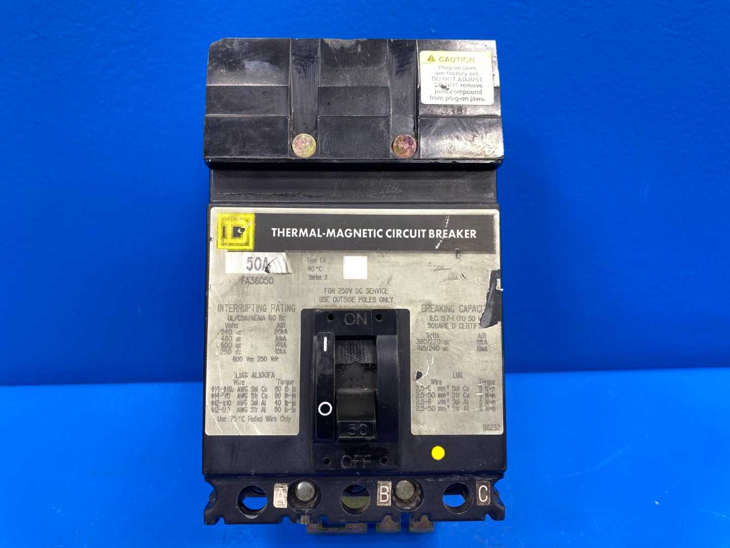 Square D FA36050 I-Line Circuit Breaker 50A 600V 3P 3PH 3 pole 50 amp