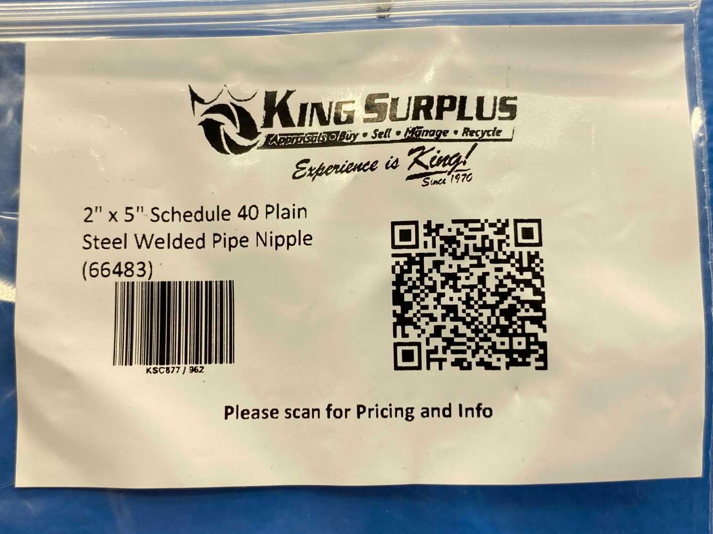 2" x 5" Schedule 40 Plain Steel Welded Pipe Nipple (66483)