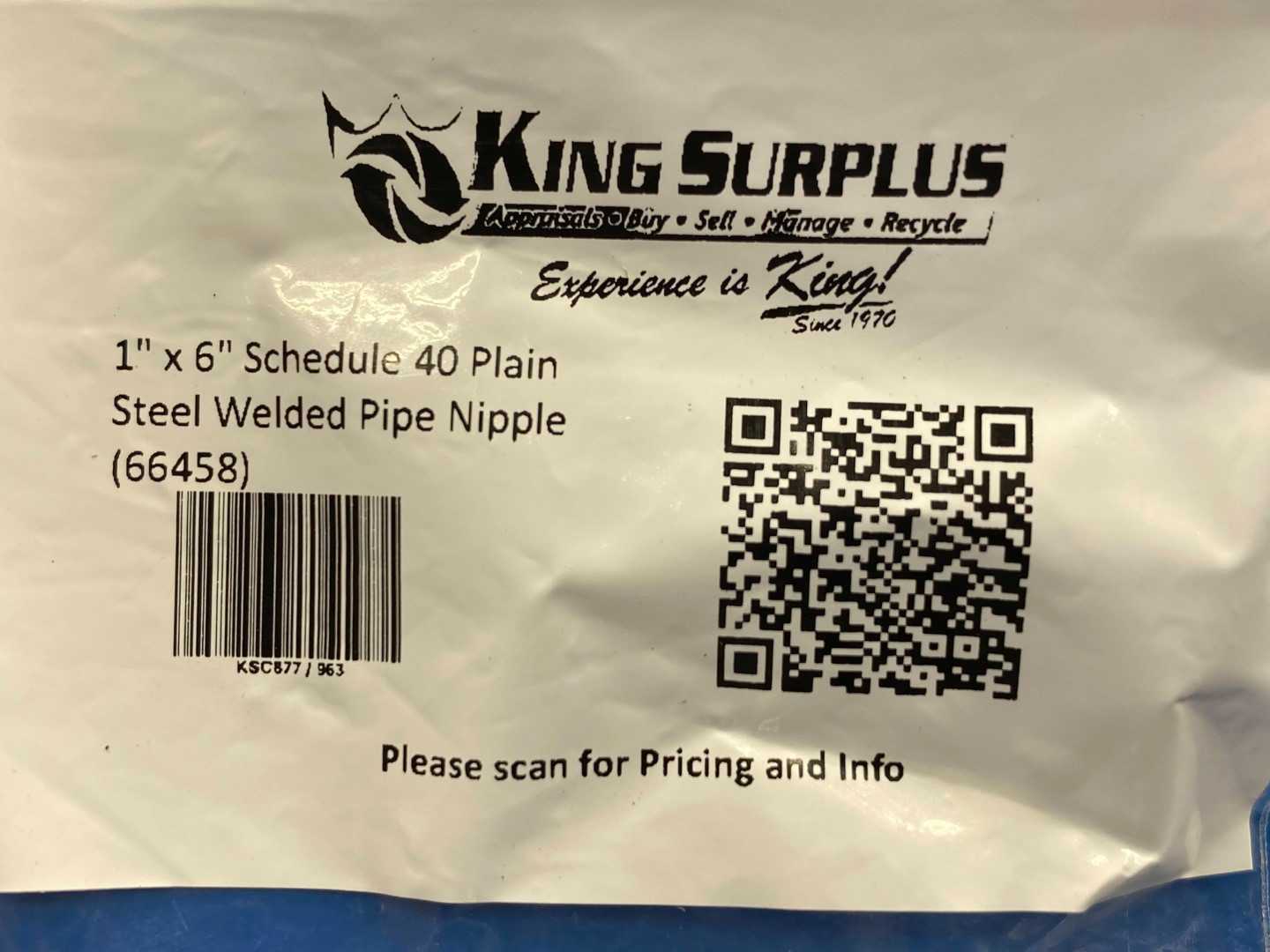 1" x 6" Schedule 40 Plain Steel Welded Pipe Nipple (66458)