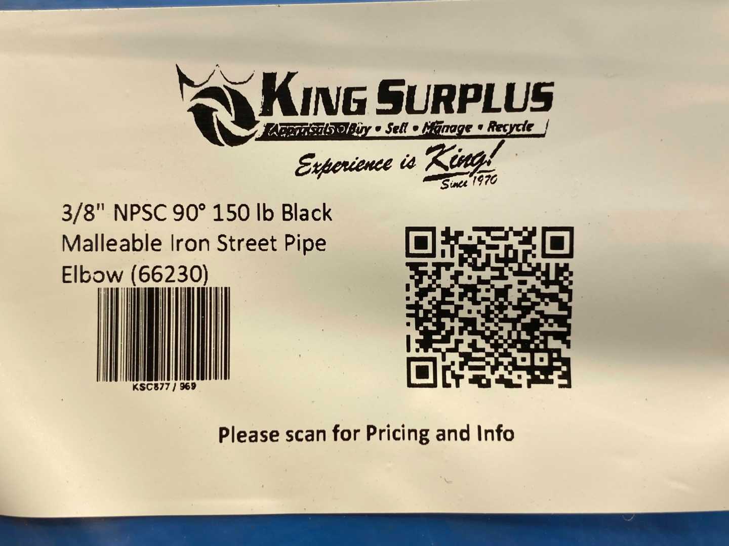 3/8" NPSC 90° 150 lb Black Malleable Iron Street Pipe Elbow (66230)