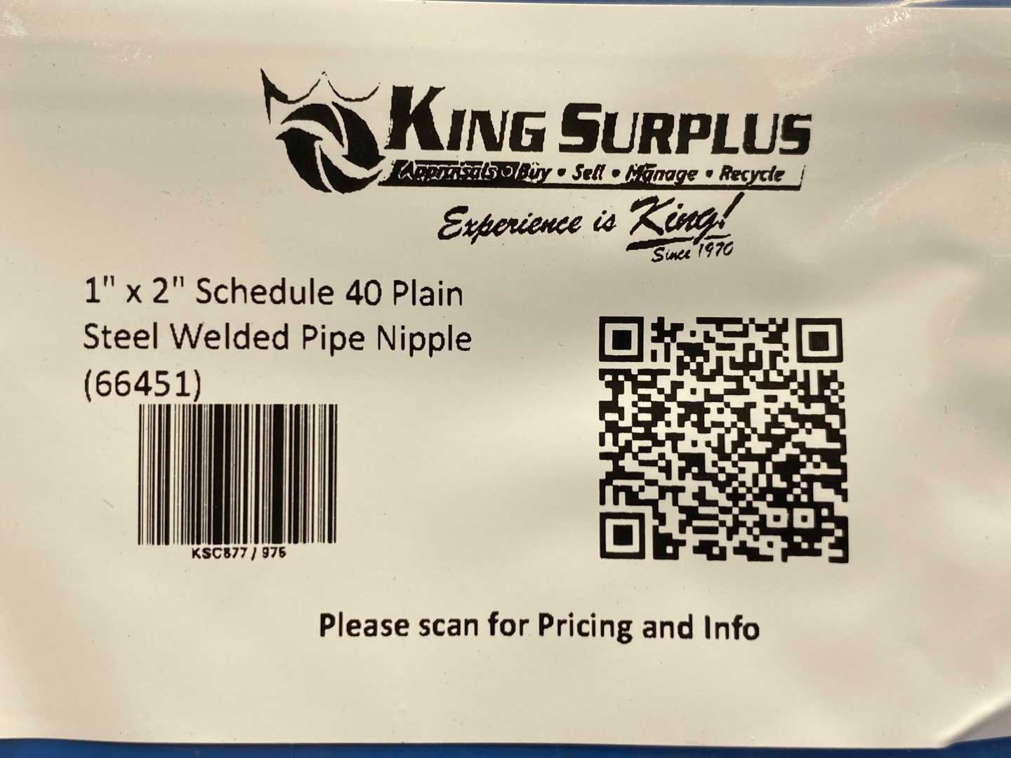 1" x 2" Schedule 40 Plain Steel Welded Pipe Nipple (66451)