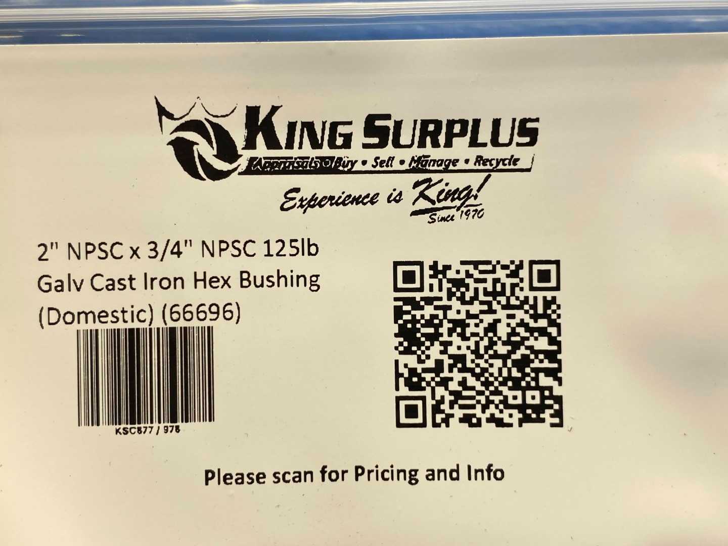 2" NPSC x 3/4" NPSC 125lb Galv Cast Iron Hex Bushing (Domestic) (66696)