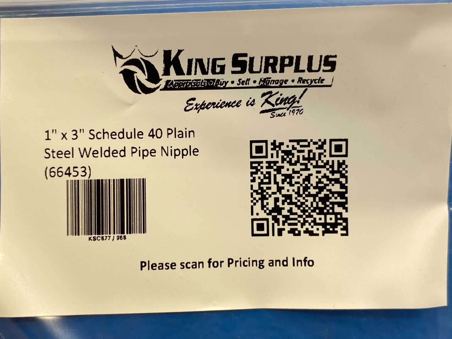 1" x 3" Schedule 40 Plain Steel Welded Pipe Nipple (66453)