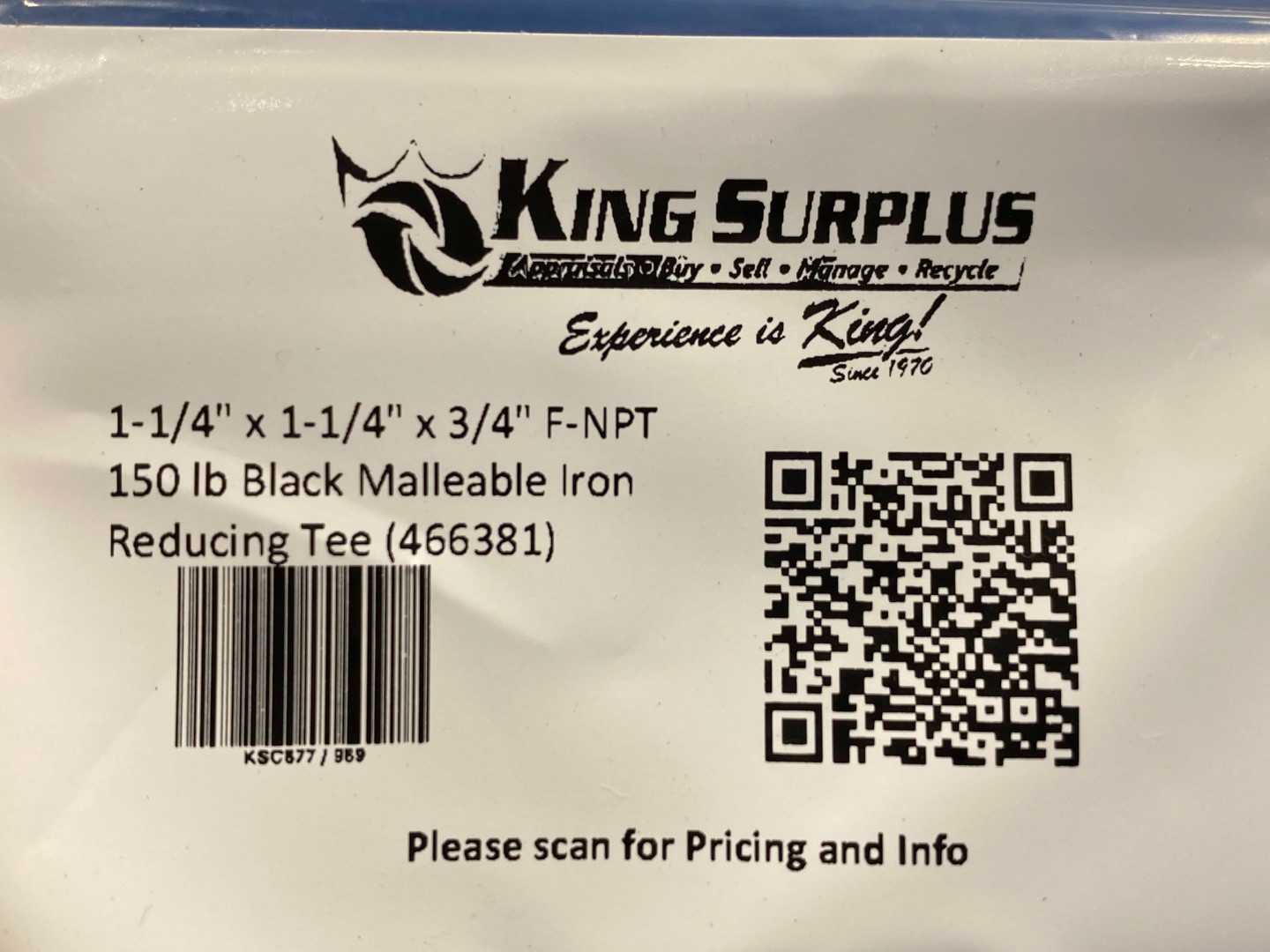 1-1/4" x 1-1/4" x 3/4" F-NPT 150 lb Black Malleable Iron Reducing Tee (466381)