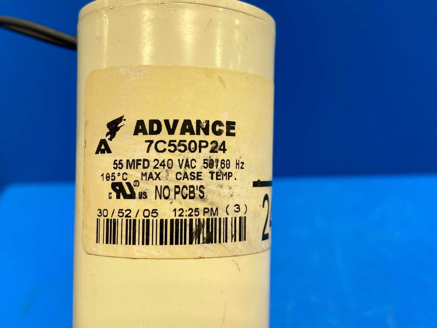 Advance 7C550P24 Capacitor 240Vac, 50/60Hz, 55FMD 