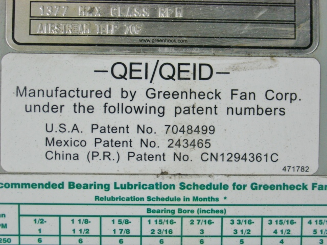 36" GREENHECK QEI-36-11-100 MIXED FLOW TUBULAR IN-LINE FAN Motor NOT INCLUDED EX