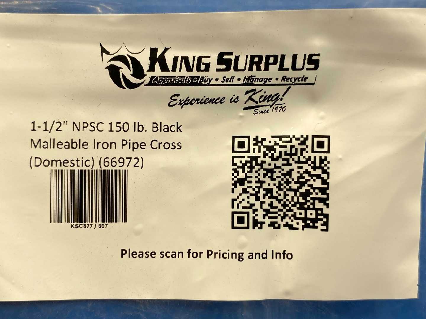 1-1/2" NPSC 150 lb. Black Malleable Iron Pipe Cross (Domestic) (66972)