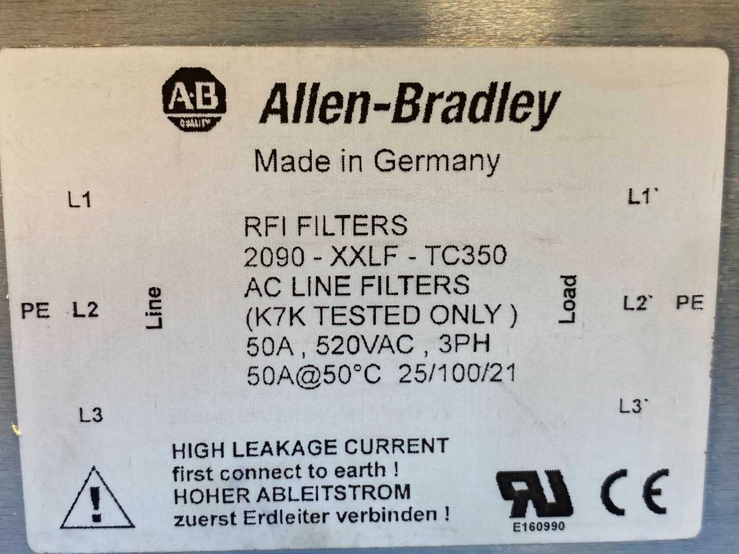 Allen-Bradley RFI/AC Line Filters 2090-XXLF-TC350 50A 520V 3Ph