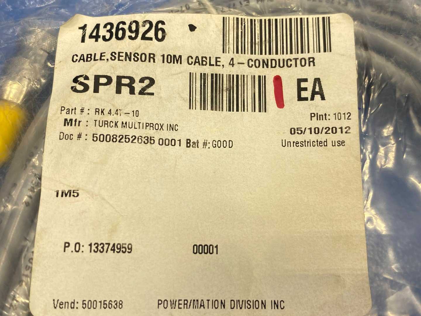 Turck Actuator and Sensor Cordset  Connection Cable RK 4.4T-10 10m Cable