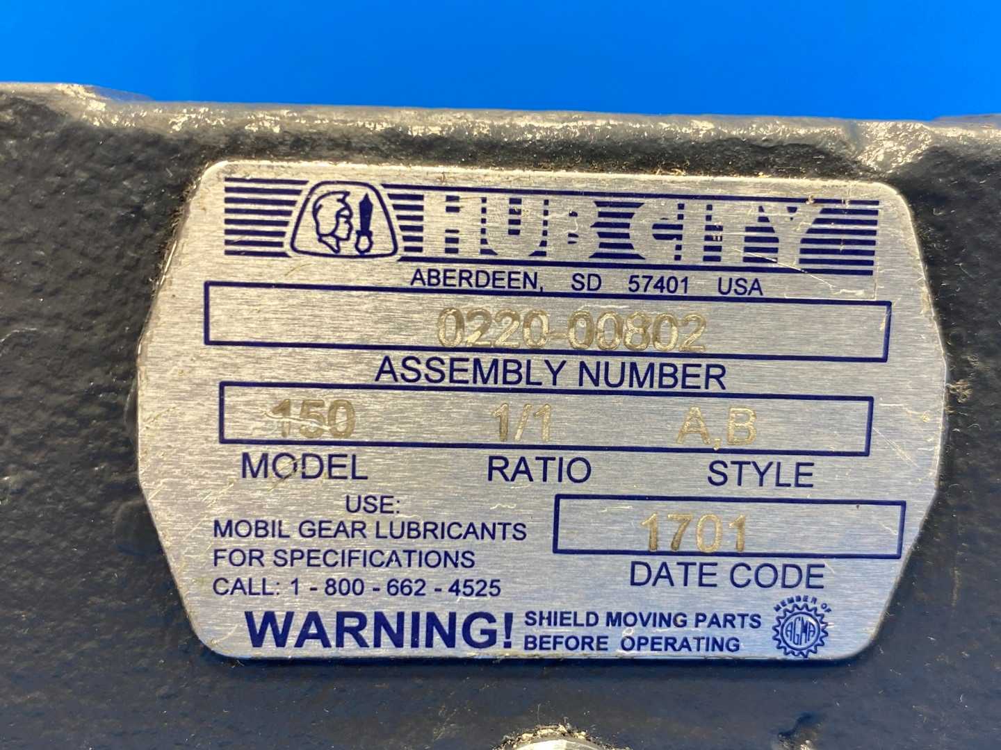 Hub City Model 150 0220-00802 1:1 Ratio 1" Input / Output AB Style